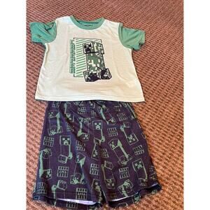 💚Minecraft Creeper Pajama Set 2 pieces polyester Boys Size 8 EUC!💚